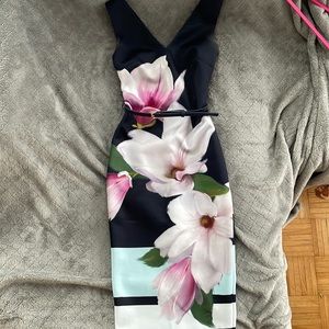 Ted Baker Navy Floral MIDI Dress